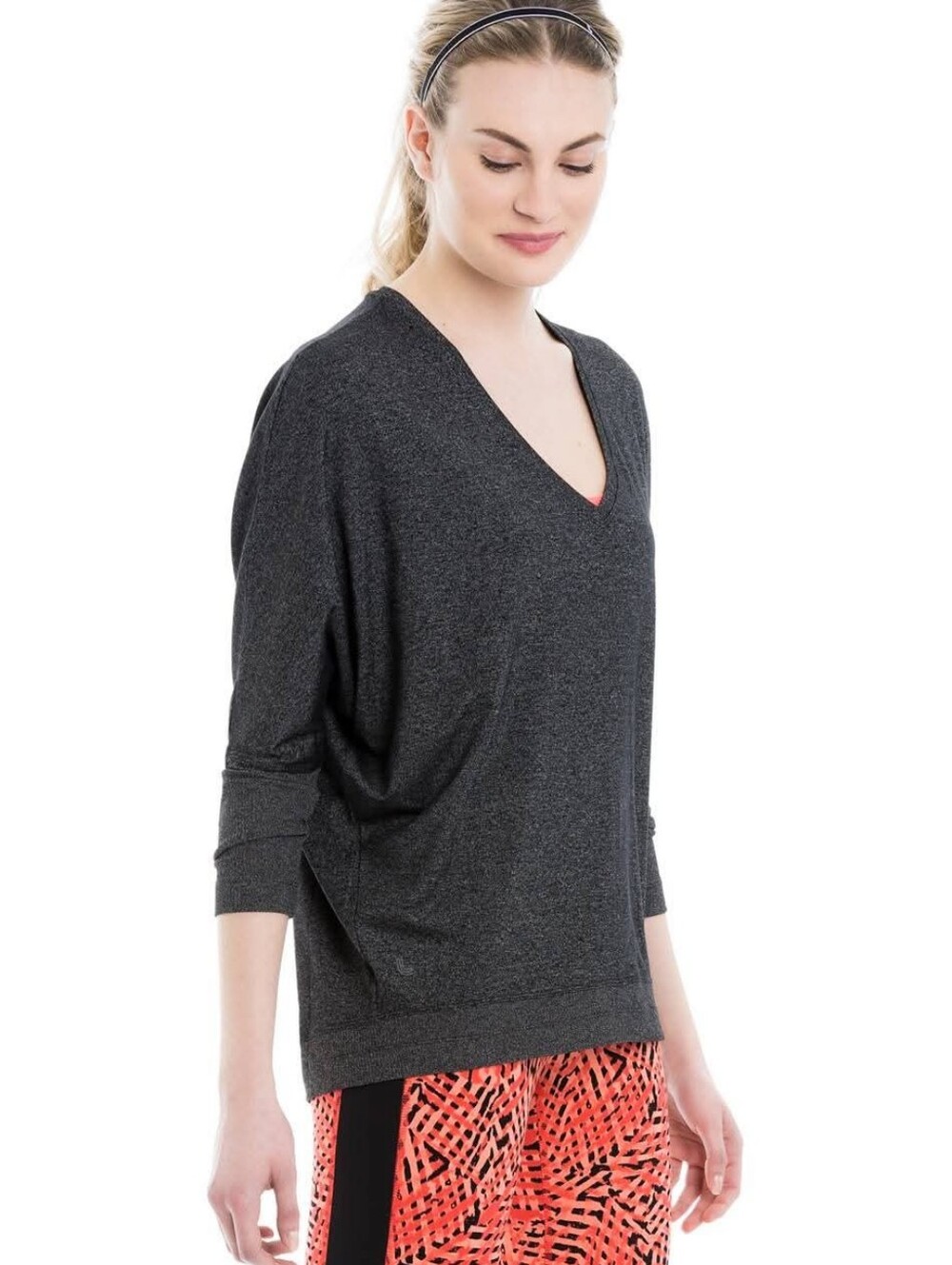 Lole Charcoal Gray V-Neck Oversized Dolman Sleeve Sweater